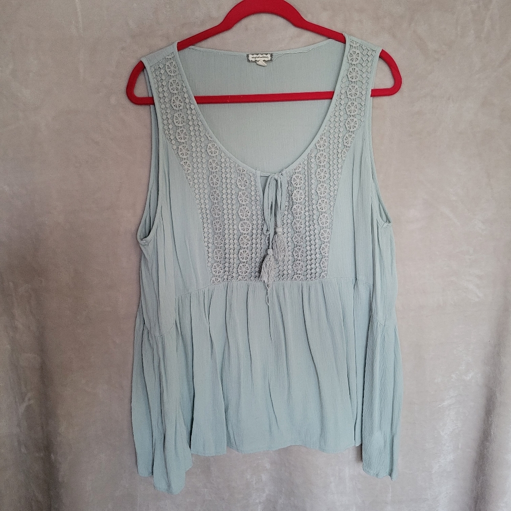 Mint Green Peasant Tank Top Blouse